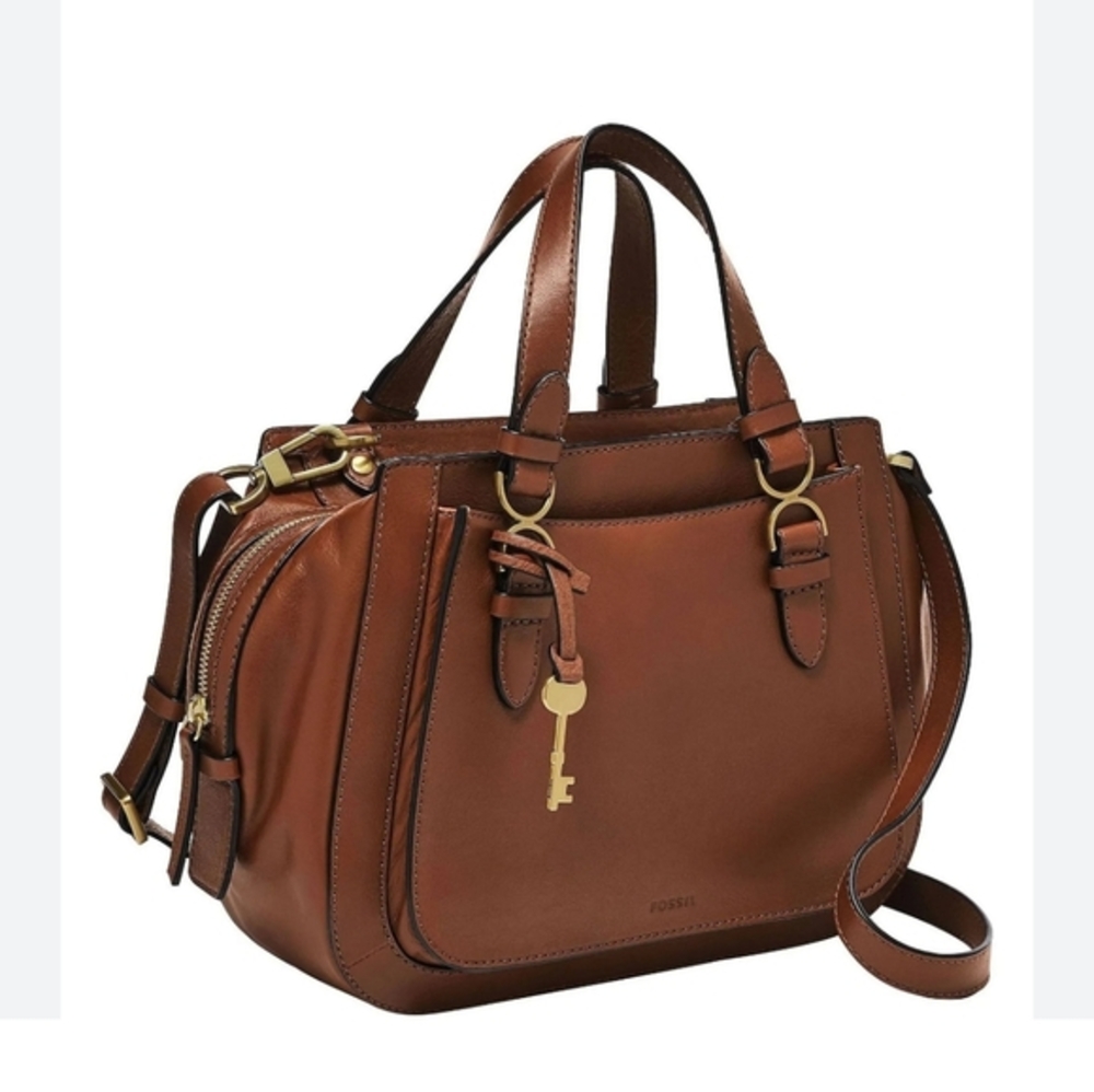Fossil Brooke Satchel cognac Leather Bag with shoulder strap